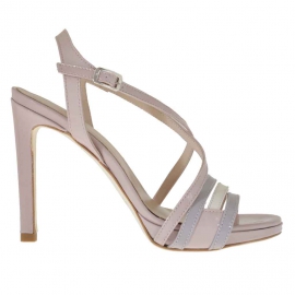 Sandale pour femmes avec courroie entrecroisé et plateforme en cuir verni rose, gris et ivoire talon 9 - Pointures disponibles:  42