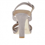 Sandalo da donna con cinturino e applicazioni in metallo color canna di fucile in camoscio grigio tacco 9 - Misure disponibili: 42