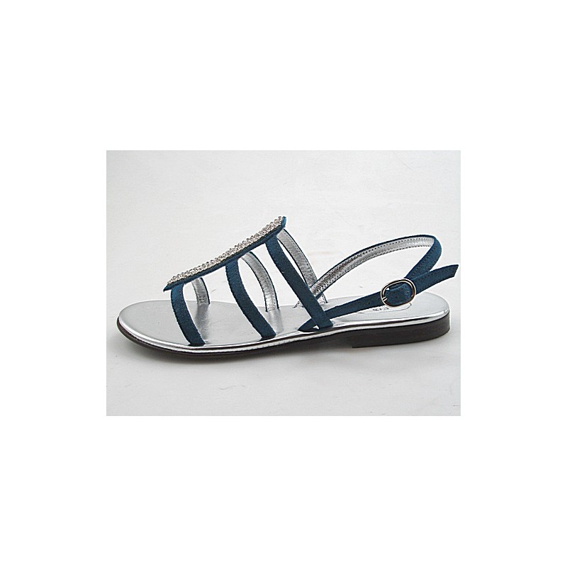 Sandal with rhinestones in blue suede heel 1 - Available sizes:  31