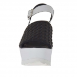 Sandale pour femmes avec bande elastique noir et courroie en cuir noir et blanc talon compensé 9 - Pointures disponibles:  42