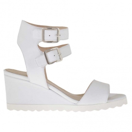 Sandalo da donna con doppio cinturino in pelle colore bianco zeppa 5 - Misure disponibili: 42