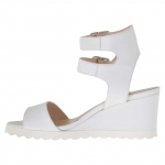 Sandale pour femmes avec double courroie en cuir blanc talon compensé 5 - Pointures disponibles:  42