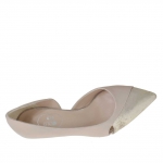 Escarpin pour femmes ouvert sur un côté en cuir rose poudre et lamé platine talon 5 - Pointures disponibles:  32