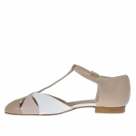 Scarpa aperta da donna con cinturino Charleston in pelle rosa cipria e beige e vernice bianca - Misure disponibili: 31