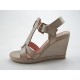 Sandalo zeppa in pelle colore beige -  