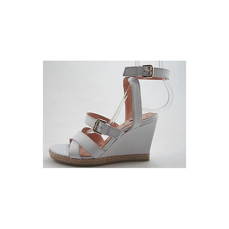 Sandalo zeppa in pelle colore bianco -  