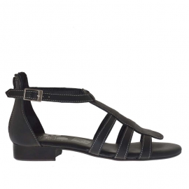 Woman's open shoe with zipper and strap in black leather - Available sizes:  32