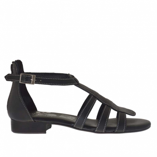 Scarpa aperta da donna con cerniera e cinturino in pelle nera - Misure disponibili: 32