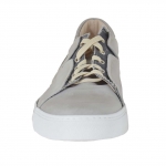 Men's laced sports shoe in grey leather and fabric - Available sizes:  46
