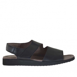 Men's sandal with two bands and velcro in black leather - Available sizes:  46, 47, 48