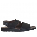 Men's sandal with two bands and velcro in black leather