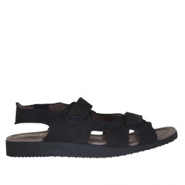 Men's sandal with two velcro bands in black nubuck - Available sizes:  46, 47