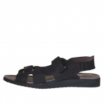 Sandale pour hommes avec deux bandes de fermeture velcro en nubuck noir - Pointures disponibles:  46, 47