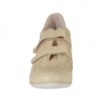 Zapato con cierres de velcro en piel beis cuña 5 - Tallas disponibles:  42