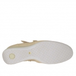 Scarpa sportiva da donna in pelle beige con velcro zeppa 5 - Misure disponibili: 42