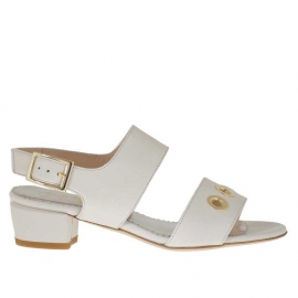 Woman's sandal with pierced golden studs in white leather heel 3 - Available sizes:  31