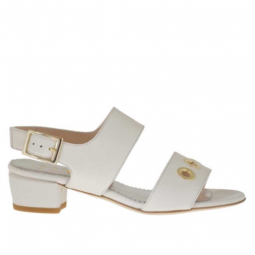 Woman's sandal with pierced golden studs in white leather heel 3 - Available sizes:  31