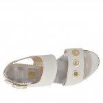 Woman's sandal with pierced golden studs in white leather heel 3 - Available sizes:  31