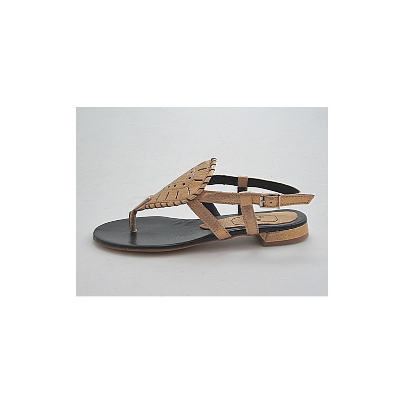 Sandalia infradedo en piel color oro tacon 1 - Tallas disponibles:  32