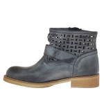 Stivaletto da donna forato con fibbia e cerniera in pelle vintage nera - Misure disponibili: 32