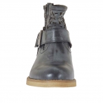 Damenstiefelette mit Schnalle und Reissverschluss aus schwarzem perforiertem Vintageleder - Verfügbare Größen:  32