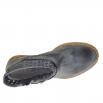 Damenstiefelette mit Schnalle und Reissverschluss aus schwarzem perforiertem Vintageleder - Verfügbare Größen:  32