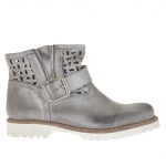 Stivaletto da donna forato con fibbia e cerniera in pelle vintage grigia - Misure disponibili: 32