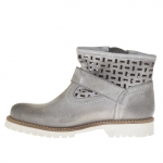 Bottines pour femmes avec boucle et fermeture éclair en cuir antique perforé gris - Pointures disponibles:  32