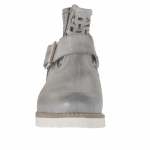 Stivaletto da donna forato con fibbia e cerniera in pelle vintage grigia - Misure disponibili: 32