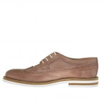 Scarpa derby stringata con decorazioni Brogue in pelle vintage cuoio - Misure disponibili: 46, 47, 50