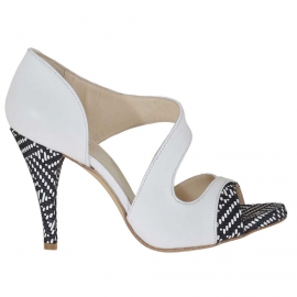 Zapato abierto para mujer en piel blanca y gamuza estampada óptical tacon 9 - Tallas disponibles:  42