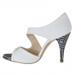 Scarpa aperta da donna in pelle bianca e camoscio stampato optical tacco 9 - Misure disponibili: 42