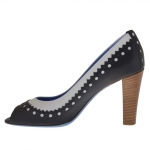 Escarpin à bout ouvert en cuir noir et blanc talon 8 - Pointures disponibles:  42
