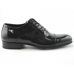 Chaussure richelieu à lacets et bout droit pour hommes en cuir verni noir - Pointures disponibles:  48, 49, 50, 51