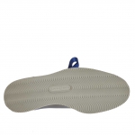 Geschlossener Damenschuh mit Schnürsenkeln und Reißverschluss aus metallischem denimblauem Leder und Lackleder Keilabsatz 3 - Verfügbare Größen:  32