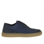 Scarpa sportiva da uomo in pelle blu con decorazioni a coda di rondine - Misure disponibili: 46