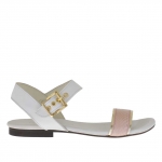 Woman's strap sandal in white, golden and pink viper printed leather - Available sizes:  32