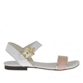 Woman's strap sandal in white, golden and pink viper printed leather - Available sizes:  32
