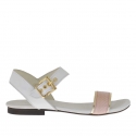 Woman's strap sandal in white, golden and pink viper printed leather