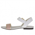 Woman's strap sandal in white, golden and pink viper printed leather - Available sizes:  32
