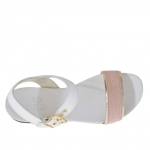 Woman's strap sandal in white, golden and pink viper printed leather - Available sizes:  32