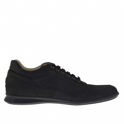 Zapato deportivo con cordones para hombre en nobuk, piel y tejido negro - Tallas disponibles:  46, 47