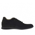 Zapato deportivo con cordones para hombre en nobuk, piel y tejido negro