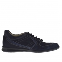 Men's laced sports shoe in blue suede and leather