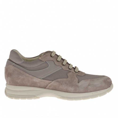 Scarpa da uomo sportiva stringata in camoscio, tessuto e pelle grigia - Misure disponibili: 36, 37