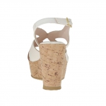 Sandale pour femmes en cuir blanc et brun avec plateforme et talon compensé en liège 9 - Pointures disponibles:  42