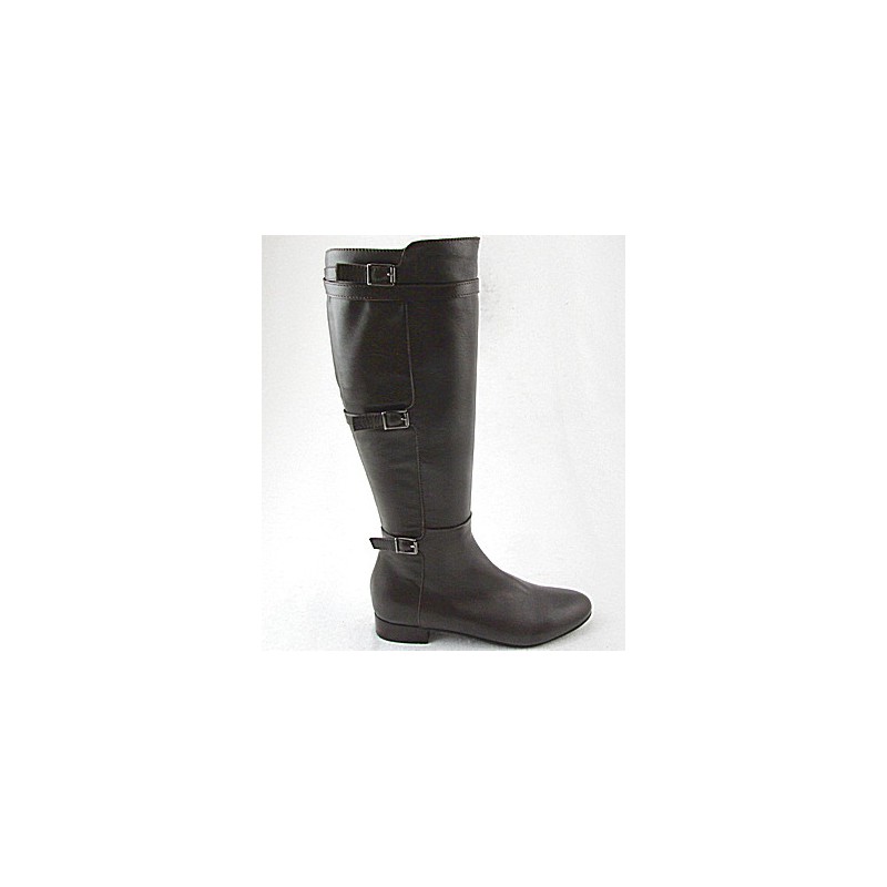 Damenstiefel mit Reißverschluß und Schnallen aus dunkelbraunem Leder Absatz 2 - Verfügbare Größen:  32, 33