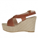 Sandalo da donna in pelle cuoio con plateau e zeppa in corda 9  - Misure disponibili: 42