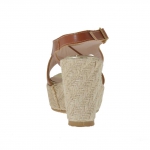Sandale pour femmes en cuir brun avec plateforme et talon compensé en corde 9 - Pointures disponibles:  42