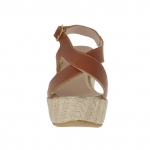 Sandale pour femmes en cuir brun avec plateforme et talon compensé en corde 9 - Pointures disponibles:  42